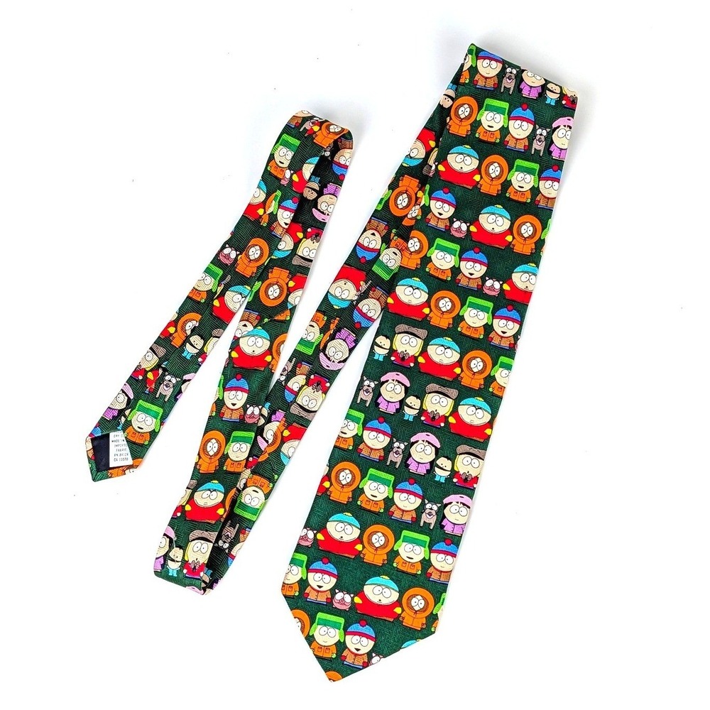 South Park Comedy Central Vintage Novelty Necktie Green All Over Print Cast Tie